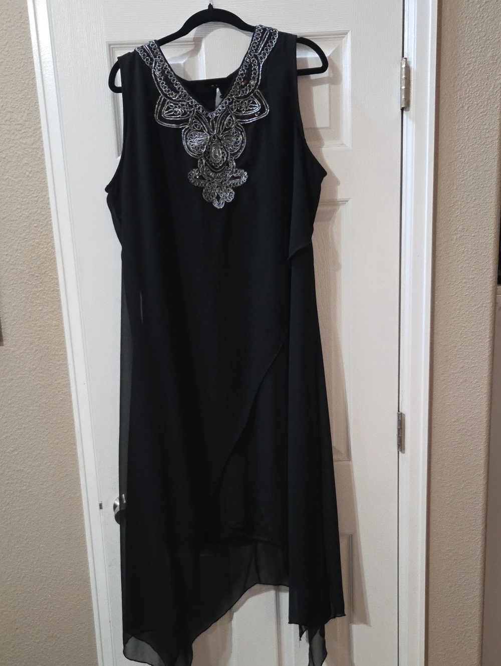 Black Sleeveless Beaded Neckline Dress